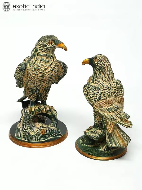 exotic india 15" Brass Pair of Eagle Statues | Table Decor