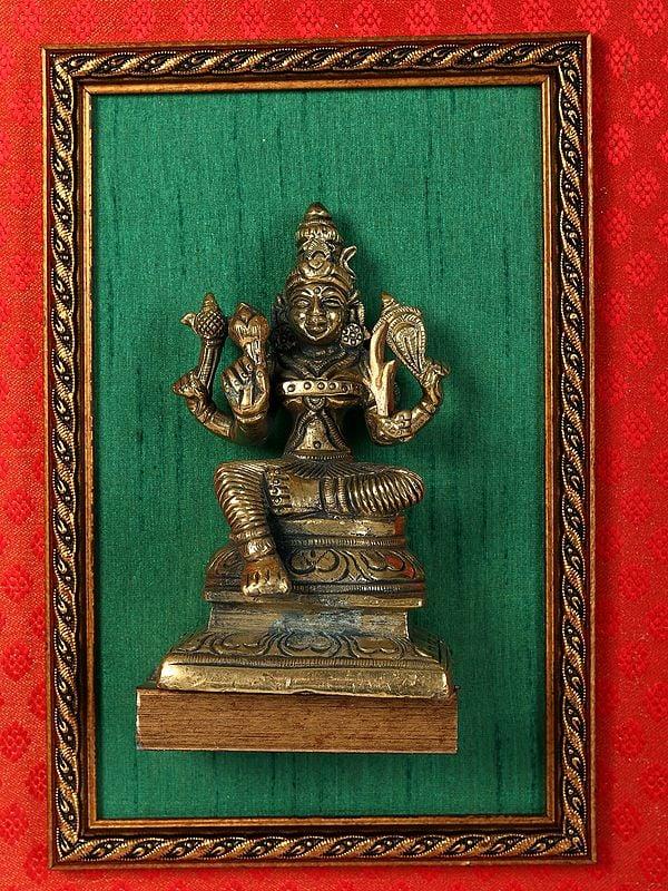 Exotic India 15" Brass Statue Of Goddess Rajarajeshwari In Wood Framed | Wall Hanging Decor 