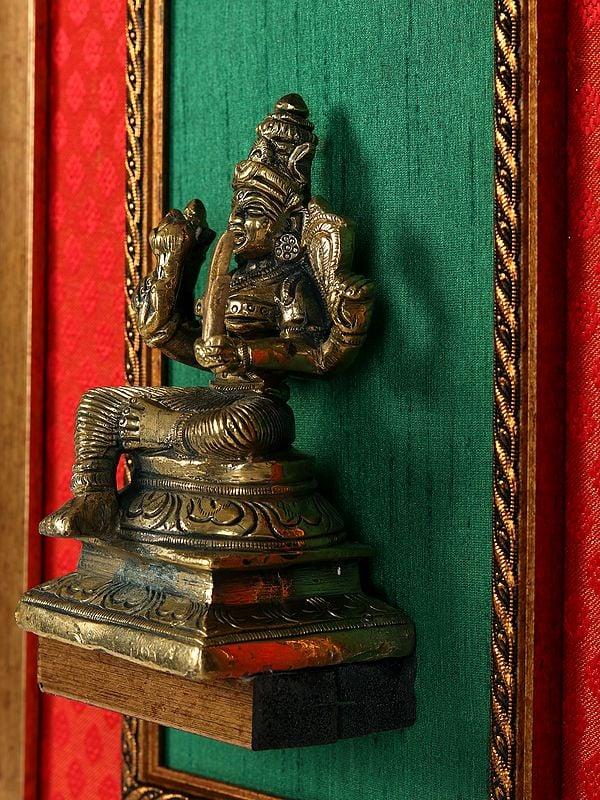 Exotic India 15" Brass Statue Of Goddess Rajarajeshwari In Wood Framed | Wall Hanging Decor 