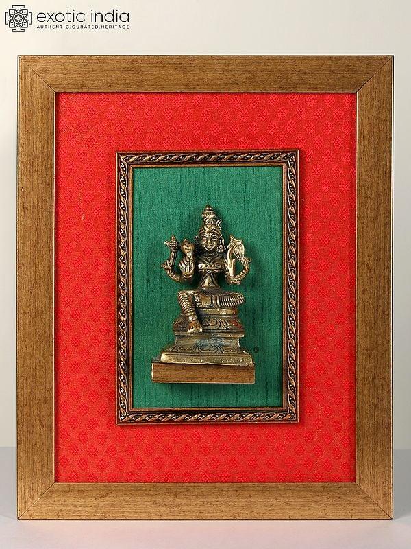exotic india 15" Brass Statue of Goddess Rajarajeshwari in Wood Framed | Wall Hanging Decor 