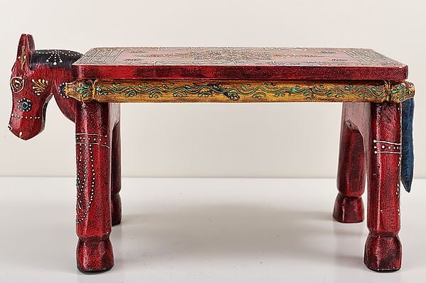 Exotic India 15" Decorative Hand Painted Wooden Horse Table | Handmade Wood Table | Made In India 
