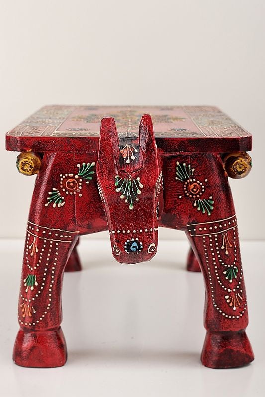 Exotic India 15" Decorative Hand Painted Wooden Horse Table | Handmade Wood Table | Made In India 