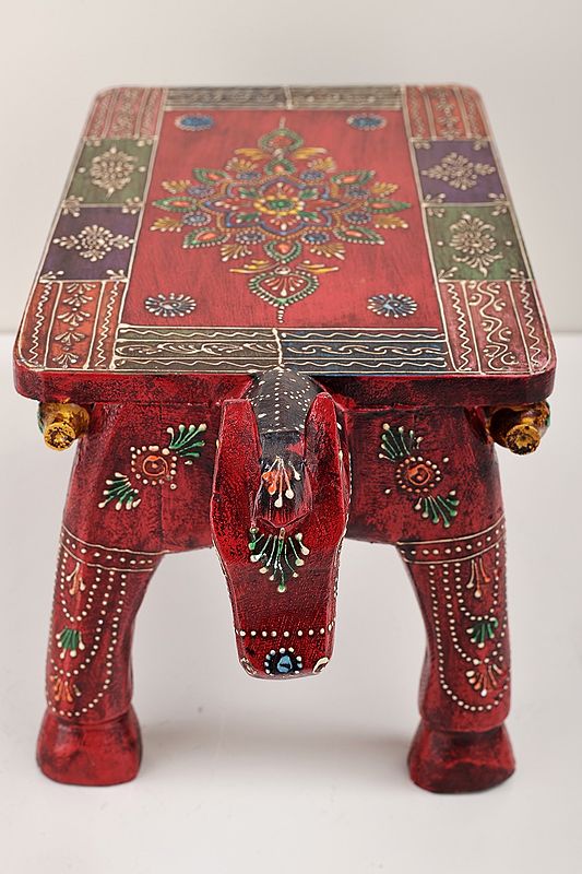 Exotic India 15" Decorative Hand Painted Wooden Horse Table | Handmade Wood Table | Made In India 