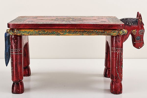 exotic india 15" Decorative Hand Painted Wooden Horse Table | Handmade Wood Table | Made in India