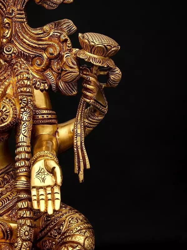 Exotic India 15" Exquisite Brass Goddess Lakshmi Statue - Perfect For Temple & Home 