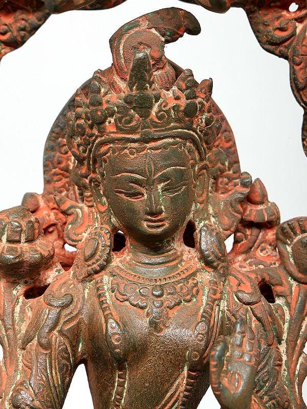 Exotic India 15" Goddess White Tara Seated On Throne | Brass Statue 