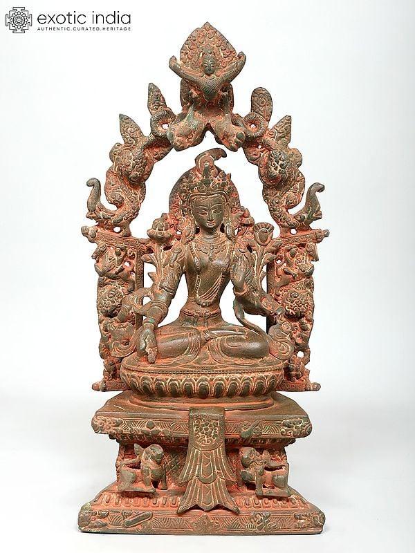 exotic india 15" Goddess White Tara Seated on Throne | Brass Statue 