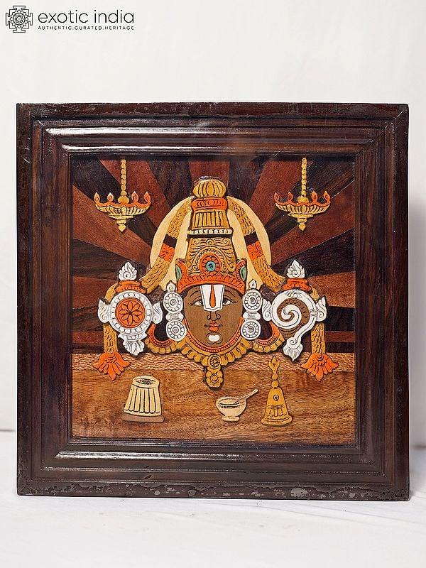 exotic india 15" Head Of Tirupati Balaji With Vaishnava Symbols | Rosewood Panel With Inlay Work 