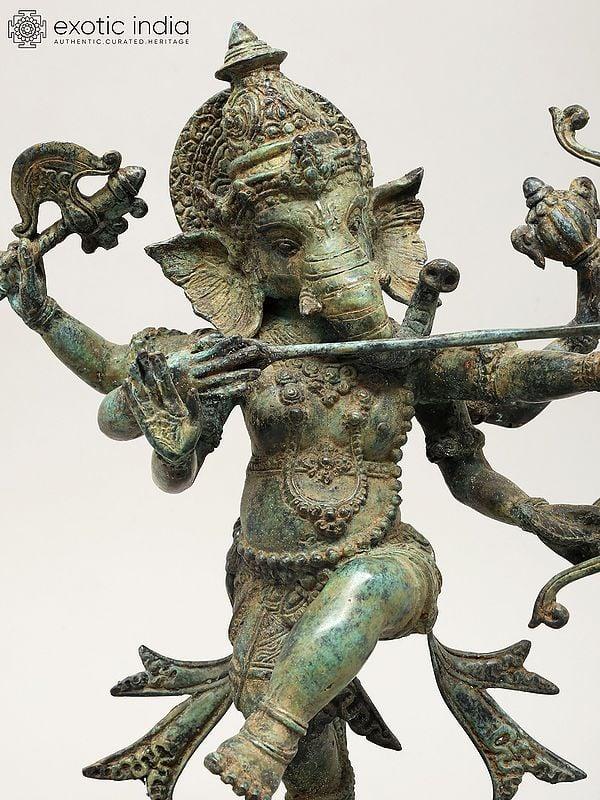 Exotic India 15" Lord Ganesha The Archer | Balinese Brass Statue 