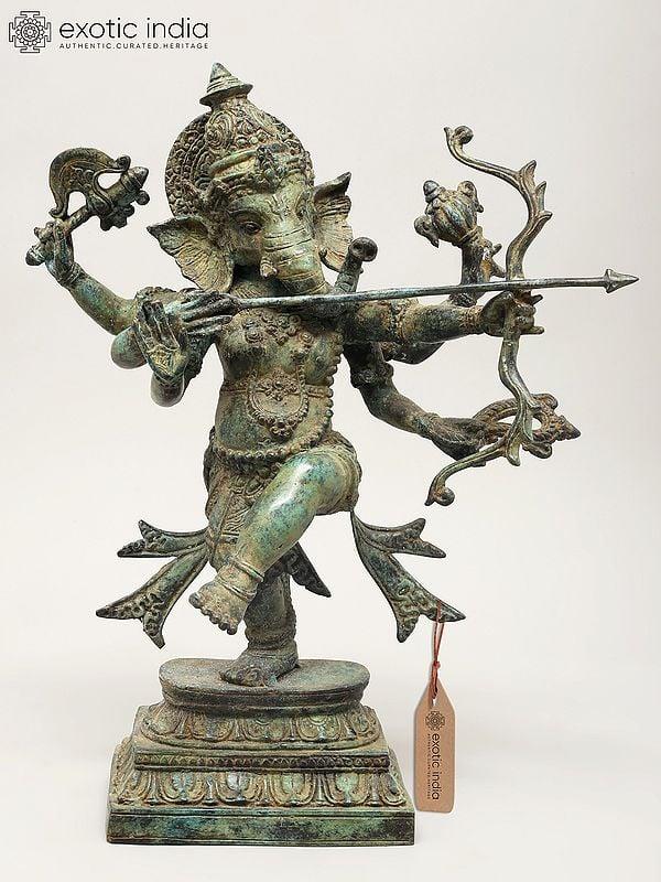 exotic india 15" Lord Ganesha The Archer | Balinese Brass Statue 