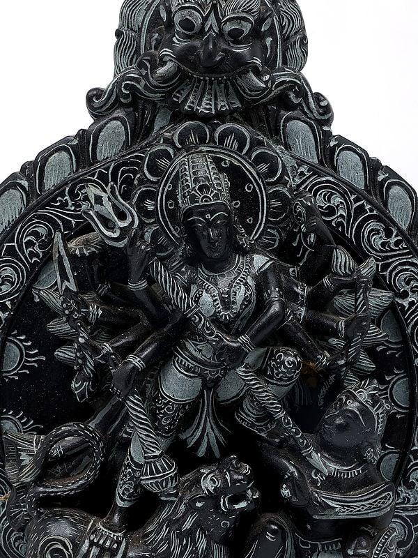 Exotic India 15" Mahishasuramardini Goddess Durga | Sand Stone Statue | Made In Orissa 