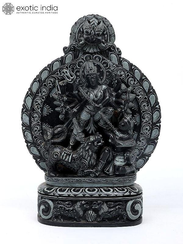 exotic india 15" Mahishasuramardini Goddess Durga | Sand Stone Statue | Made in Orissa 
