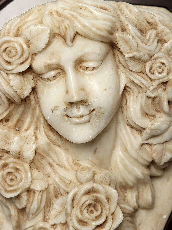Exotic India 15" Marble Saint Rosalia Wall Decor (Vintage) 