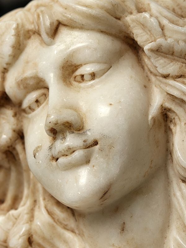 Exotic India 15" Marble Saint Rosalia Wall Decor (Vintage) 