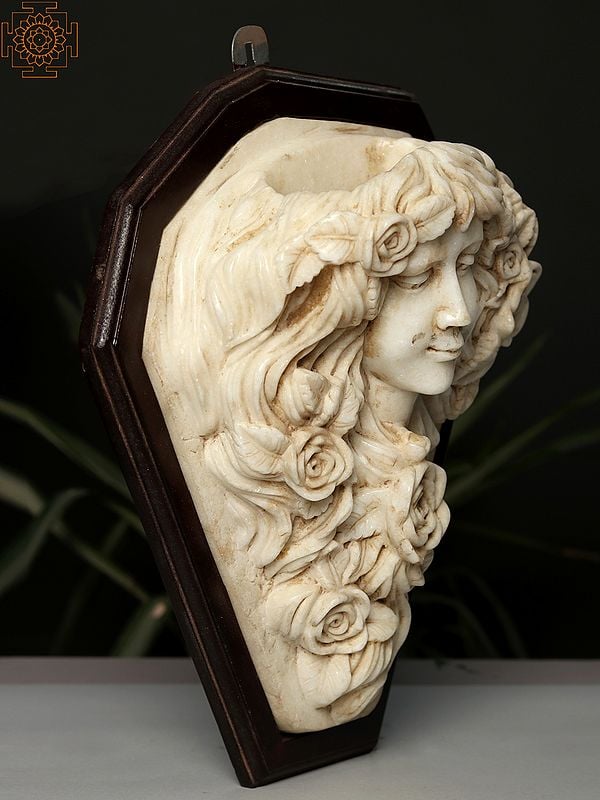 Exotic India 15" Marble Saint Rosalia Wall Decor (Vintage) 