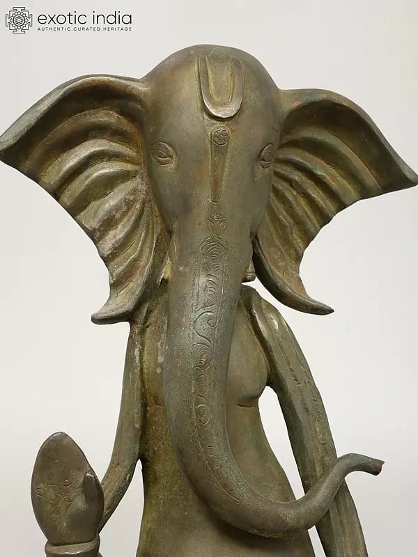 Exotic India 15" Modern Ganesha In Blessing Gesture | Brass Statue 