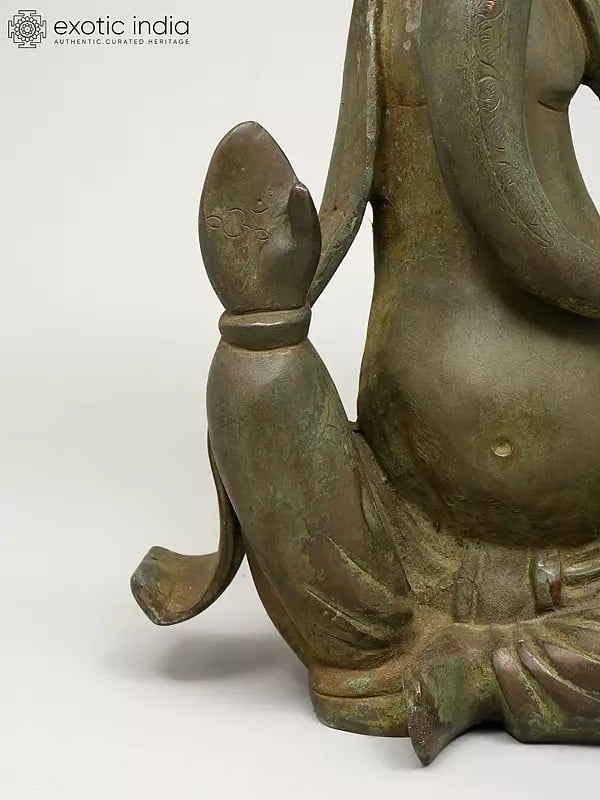 Exotic India 15" Modern Ganesha In Blessing Gesture | Brass Statue 