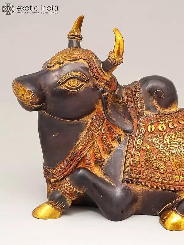 Exotic India 15" Nandi - Vahana Of Lord Shiva | Brass Statue 
