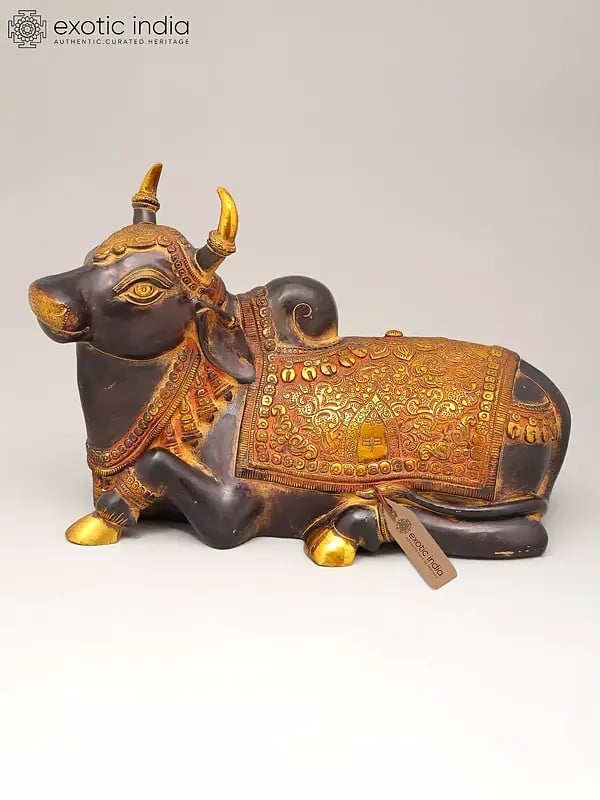 exotic india 15" Nandi - Vahana of Lord Shiva | Brass Statue 