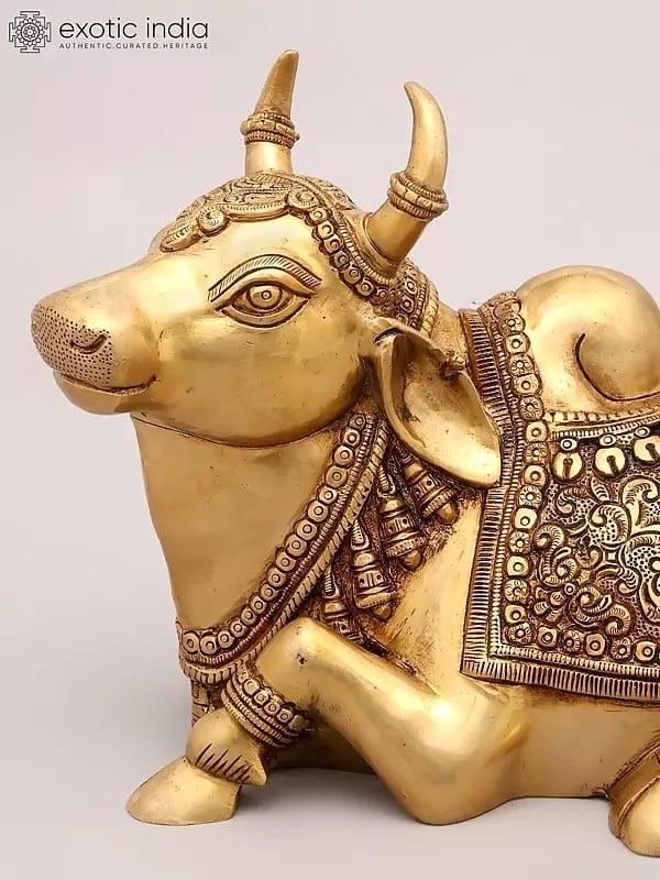 Exotic India 15" Nandi - Vehicle Of Lord Shiva | Brass Statue 