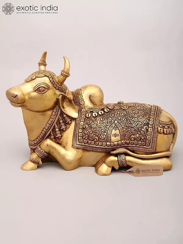exotic india 15" Nandi - Vehicle of Lord Shiva | Brass Statue 
