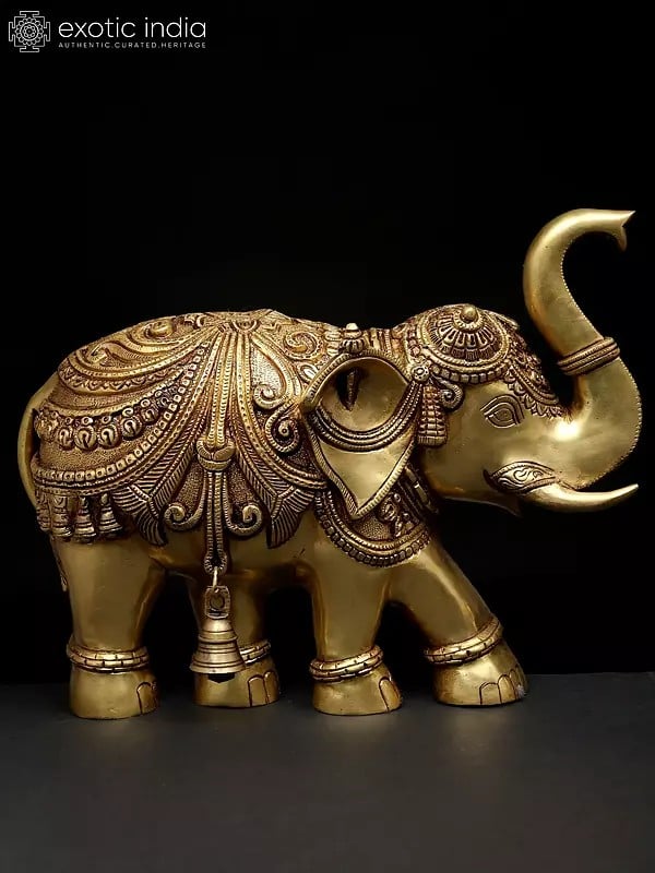 Exotic India 15" Pair Of Wall Hanging Elephants | Brass Statues | Home Decor 