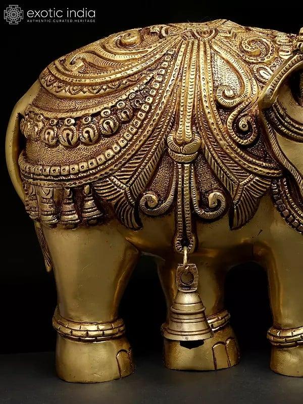 Exotic India 15" Pair Of Wall Hanging Elephants | Brass Statues | Home Decor 