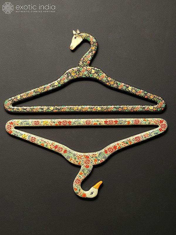 Exotic India 15" Papier Mache Animals And Birds Design Clothing Hangers (Set Of 5) | Handmade 