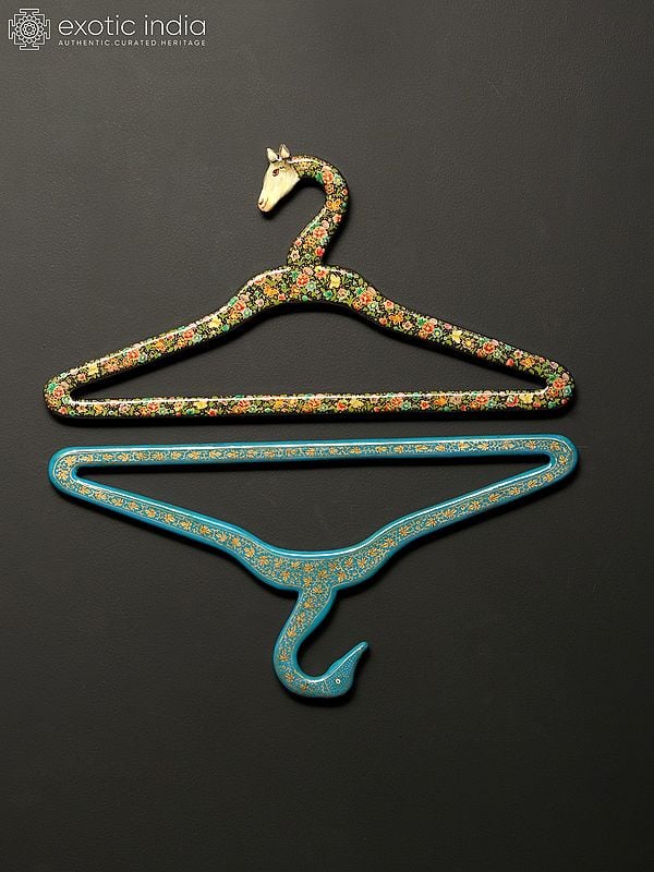Exotic India 15" Papier Mache Animals And Birds Design Clothing Hangers (Set Of 5) | Handmade 