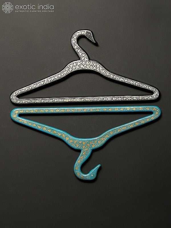 Exotic India 15" Papier Mache Animals And Birds Design Clothing Hangers (Set Of 5) | Handmade 