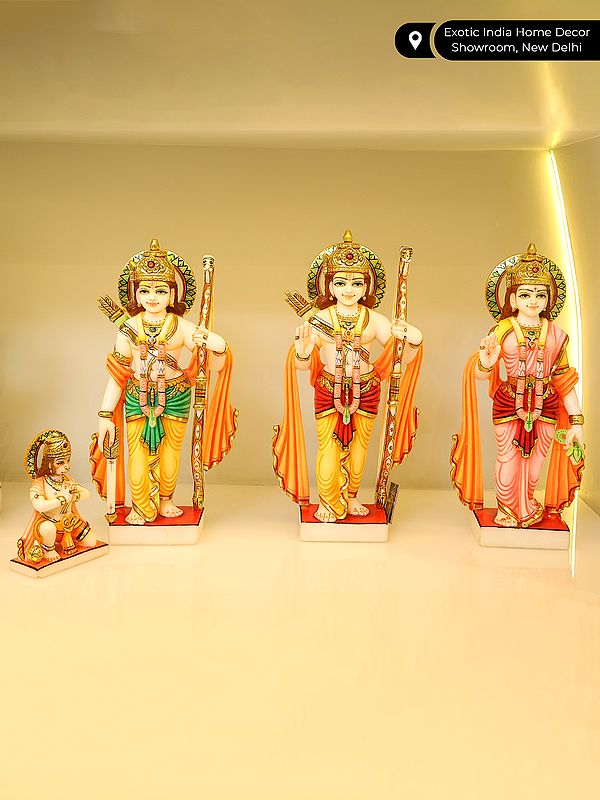 Exotic India 15" Shri Ram Darbar | Set Of Four Marble Statues 
