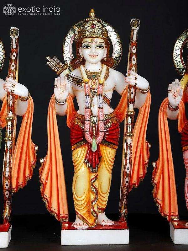 Exotic India 15" Shri Ram Darbar | Set Of Four Marble Statues 