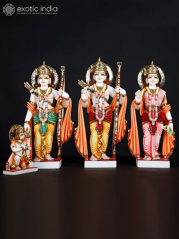 exotic india 15" Shri Ram Darbar | Set of Four Marble Statues 