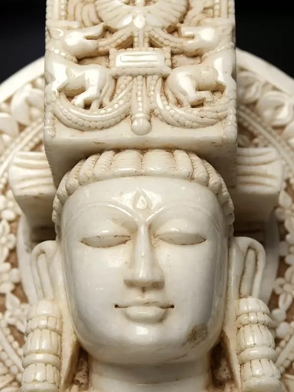 Exotic India 15" Siddhartha In Halo On Wooden Stand | Modern Art Sculpture 