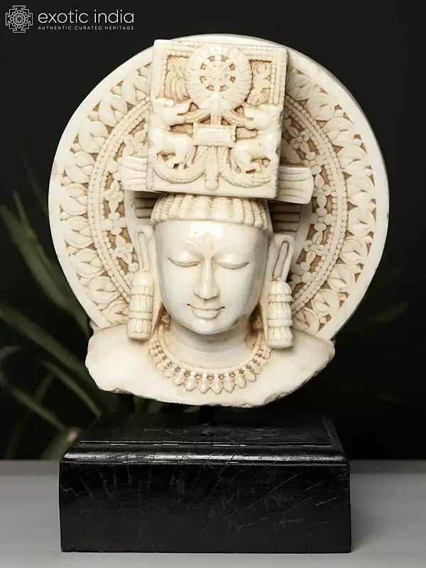 exotic india 15" Siddhartha In Halo on Wooden Stand | Modern Art Sculpture 