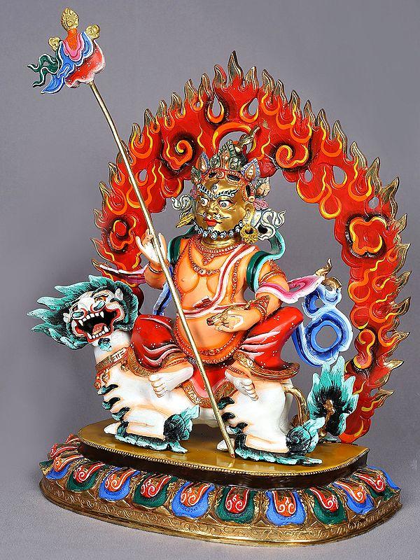 Exotic India 15" Singh Kubera Copper Idol | Nepalese Copper Statue 