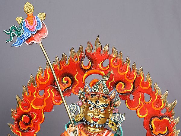 Exotic India 15" Singh Kubera Copper Idol | Nepalese Copper Statue 