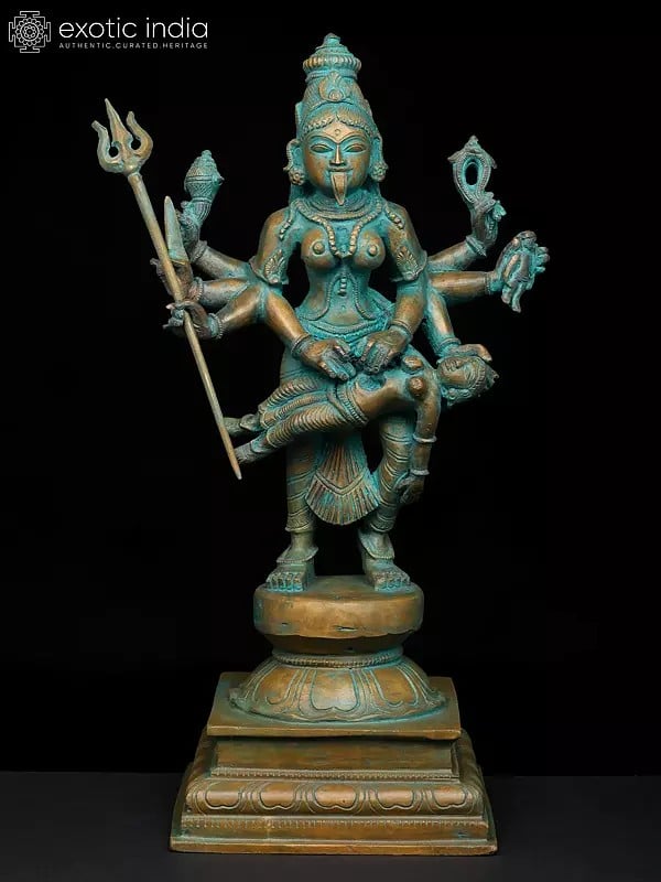 exotic india 15" South Indian Goddess Periyachi/Pechiamman | Madhuchista Vidhana (Lost-Wax) | Panchaloha Bronze from Swamimalai 