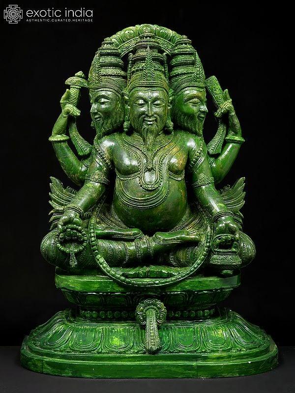 exotic india 15" Three Headed Lord Brahma | Green Stone Statue | Made In Orissa 
