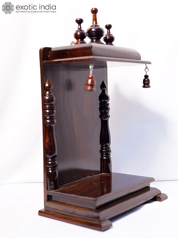 Exotic India 15" Wall Hanging Wood Temple For Home | Handmade Rosewood Home Decor Item