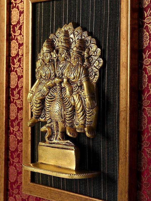 Exotic India 15" Wood Framed Lord Murugan With Valli And Deivanai | Wall Hanging 