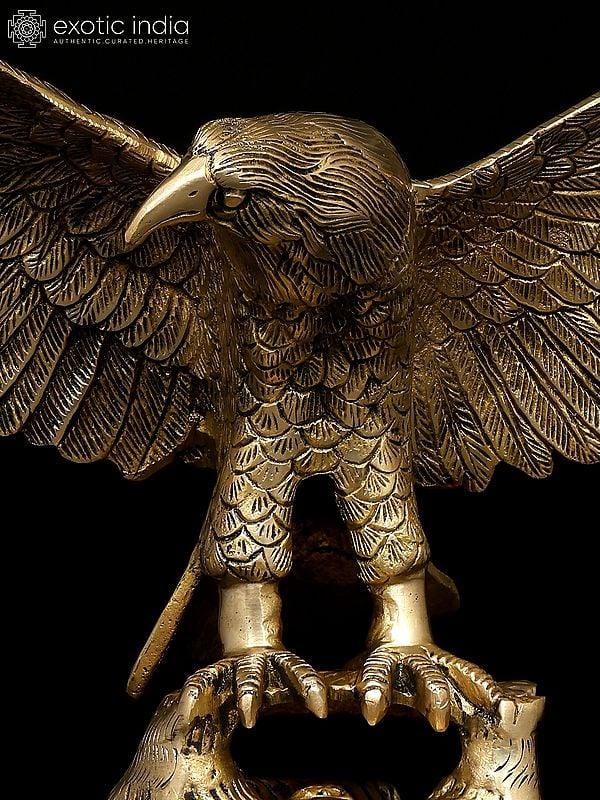 Exotic India 16" Brass Eagle With Open Wings | Brass Statue | Home Decor 