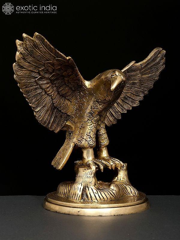 Exotic India 16" Brass Eagle With Open Wings | Brass Statue | Home Decor 