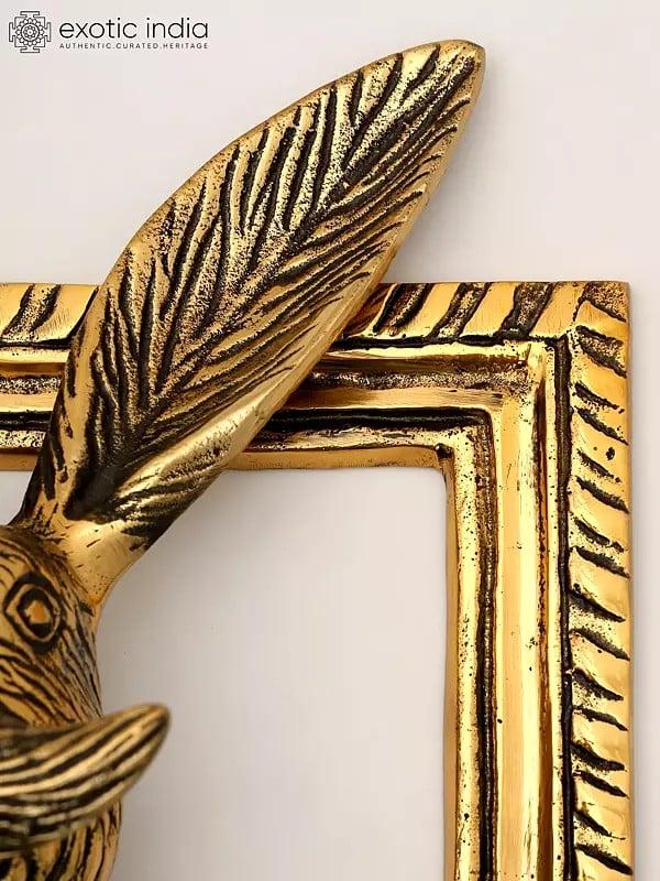 Exotic India 16" Brass Wall Hanging Rabbit With Frame | Home Decor 