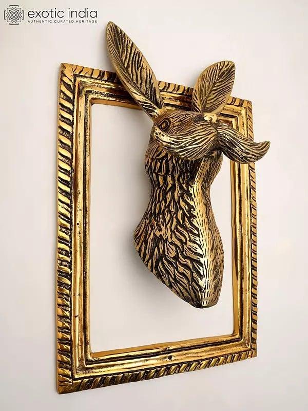 Exotic India 16" Brass Wall Hanging Rabbit With Frame | Home Decor 