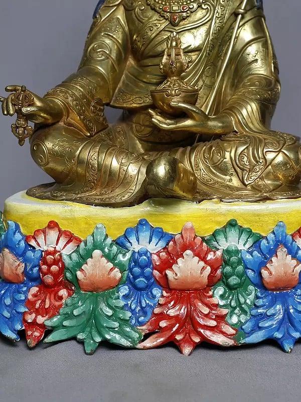 Exotic India 16" Copper Gold Plated Tibetan Buddhist Deity Guru Padmasambhava Statue From Nepal 