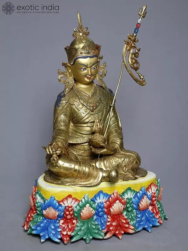 Exotic India 16" Copper Gold Plated Tibetan Buddhist Deity Guru Padmasambhava Statue From Nepal 