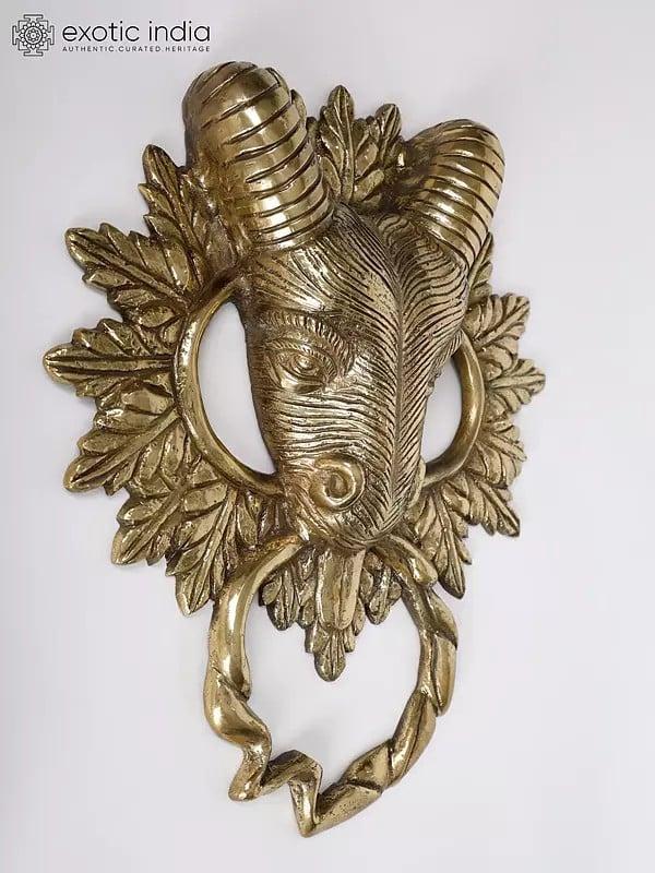 Exotic India 16" Deer Head Big Door Knocker In Brass | Wall Hanging 
