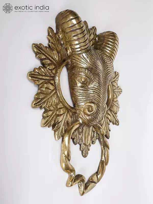 Exotic India 16" Deer Head Big Door Knocker In Brass | Wall Hanging 