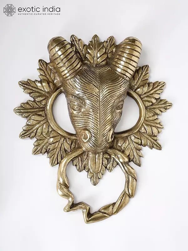 exotic india 16" Deer Head Big Door Knocker in Brass | Wall Hanging